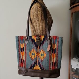 Wool Blanket Bag Manos Zapotecas Native Aztec Print